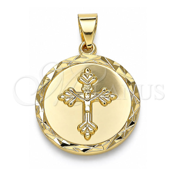 Oro Laminado Religious Pendant, Gold Filled Style Crucifix Design, Polished, Golden Finish, 05.100.0007
