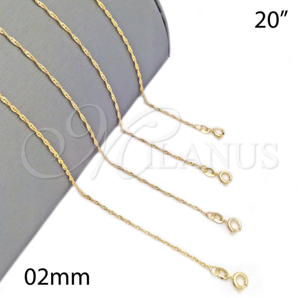 Oro Laminado Basic Necklace, Gold Filled Style Singapore Design, Polished, Golden Finish, 04.58.0008.20 (0.40 Gauge, 02 MM Thickness, 20 Inches Length)