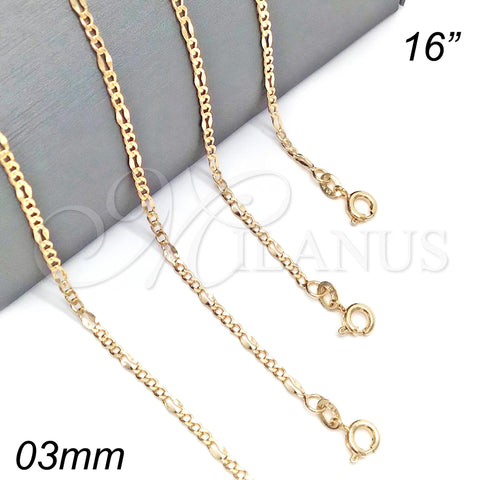 Oro Laminado Basic Necklace, Gold Filled Style Figaro Design, Polished, Golden Finish, 04.318.0001.16 (04 MM Thickness, 16 Inches Length)