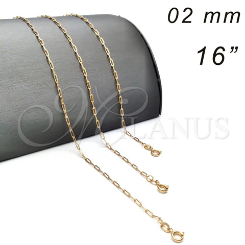 Oro Laminado Basic Necklace, Gold Filled Style Paperclip Design, Polished, Golden Finish, 04.09.0190.16 (03 MM Thickness, 16 Inches Length)