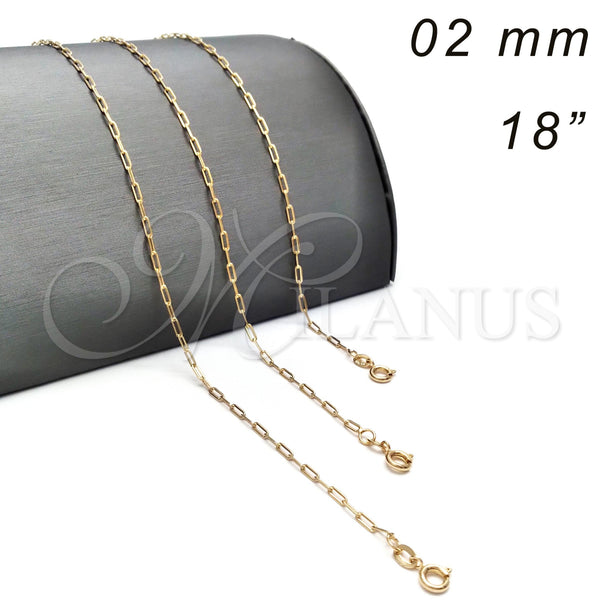 Oro Laminado Basic Necklace, Gold Filled Style Paperclip Design, Polished, Golden Finish, 04.09.0190.18 (03 MM Thickness, 18 Inches Length)