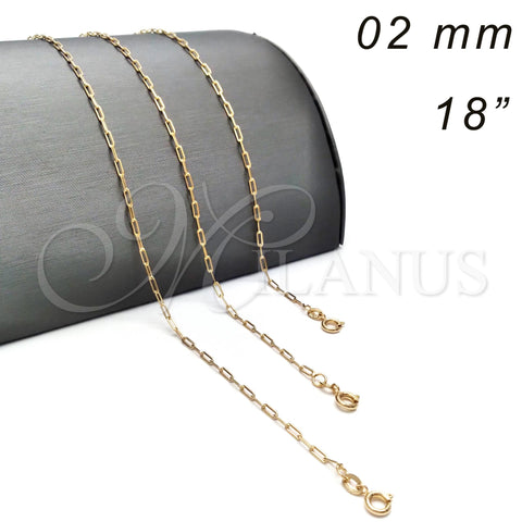 Oro Laminado Basic Necklace, Gold Filled Style Paperclip Design, Polished, Golden Finish, 04.09.0190.18 (03 MM Thickness, 18 Inches Length)
