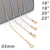Oro Laminado Basic Necklace, Gold Filled Style Figaro Design, Polished, Golden Finish, 04.09.0172.22 (02 MM Thickness, 22 Inches Length)