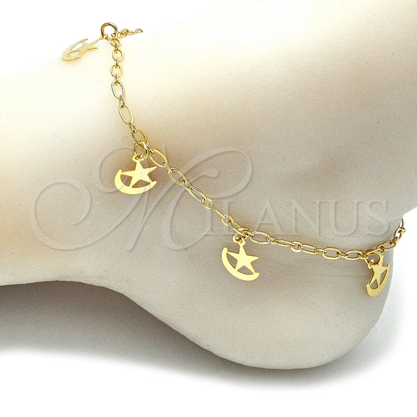 Gold Filled Anklet — Charm Anklet Star and Moon Design Polished 03.63. — alternate product view — SKU 141147 | Oro Laminado tobillera — Charm Anklet estrella and Moon diseño pulido 03.63. — SKU 141147