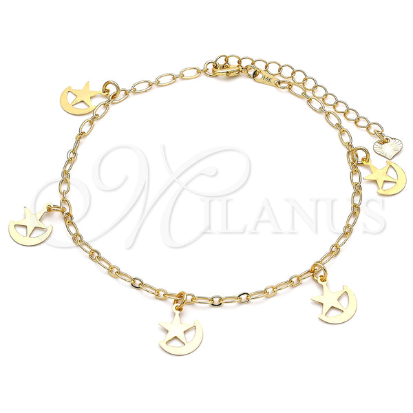 Gold Filled Anklet — Charm Anklet Star and Moon Design Polished 03.63. — main product view — SKU 141147 | Oro Laminado tobillera — Charm Anklet estrella and Moon diseño pulido 03.63. — SKU 141147