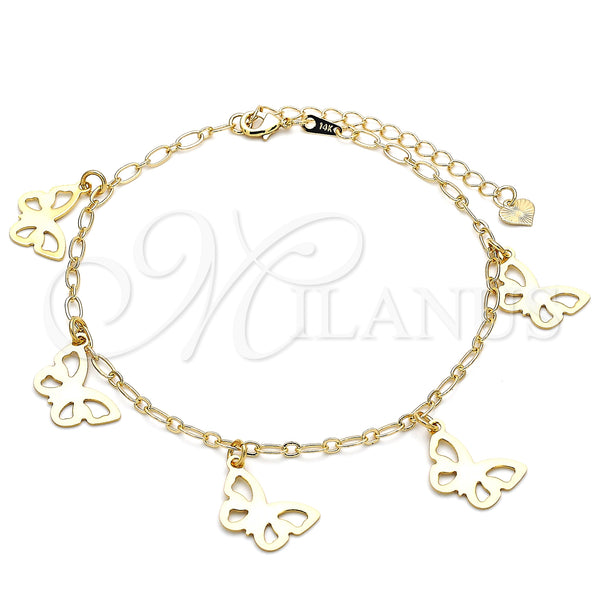 Gold Filled Anklet — Charm Anklet Butterfly Design Polished 03.63. 03 MM — main product view — SKU 141151 | Oro Laminado tobillera — Charm Anklet Butterfly diseño pulido 03.63. 03 MM — SKU 141151