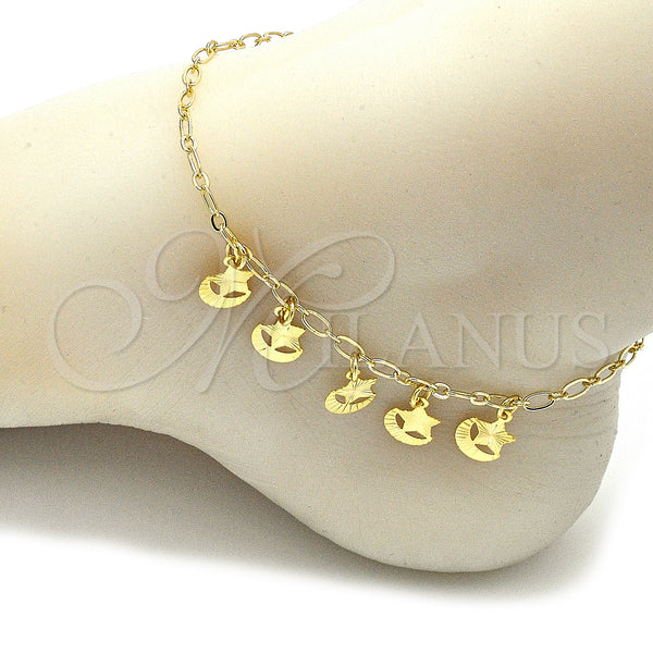 Gold Filled Anklet — Charm Anklet Star and Moon Design Diamond Cutting — alternate product view — SKU 141152 | Oro Laminado tobillera — Charm Anklet estrella and Moon diseño Diamond Cutting — SKU 141152