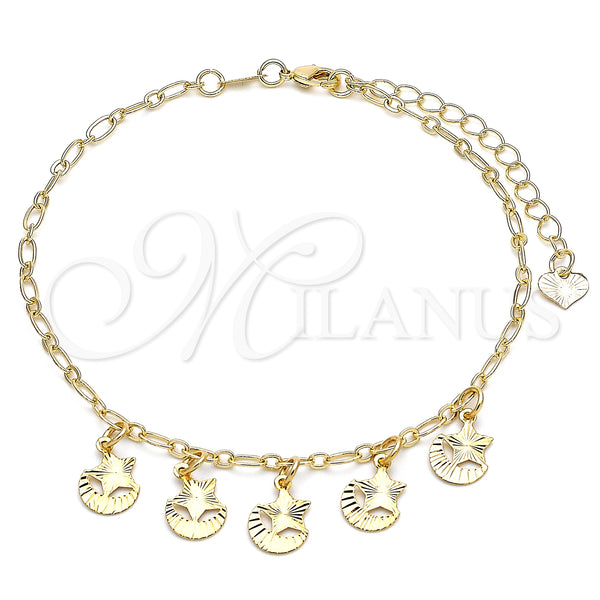 Gold Filled Anklet — Charm Anklet Star and Moon Design Diamond Cutting — main product view — SKU 141152 | Oro Laminado tobillera — Charm Anklet estrella and Moon diseño Diamond Cutting — SKU 141152