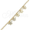Oro Laminado Charm Anklet , Gold Filled Style Butterfly Design, Diamond Cutting Finish, Golden Finish, 03.63.2195.10 (04 MM Thickness, 10 Inches Length)