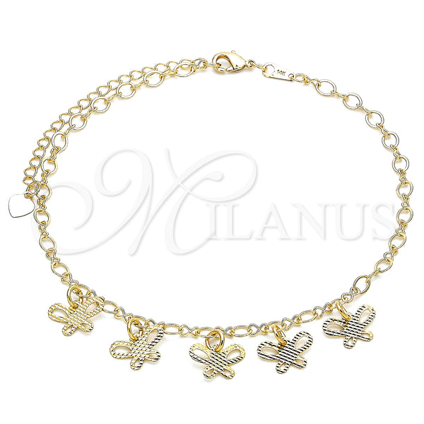 Gold Filled Anklet — Charm Anklet Butterfly Design Diamond Cutting 03.63. 04 — main product view — SKU 141153 | Oro Laminado tobillera — Charm Anklet Butterfly diseño Diamond Cutting 03.63. 04 — SKU 141153