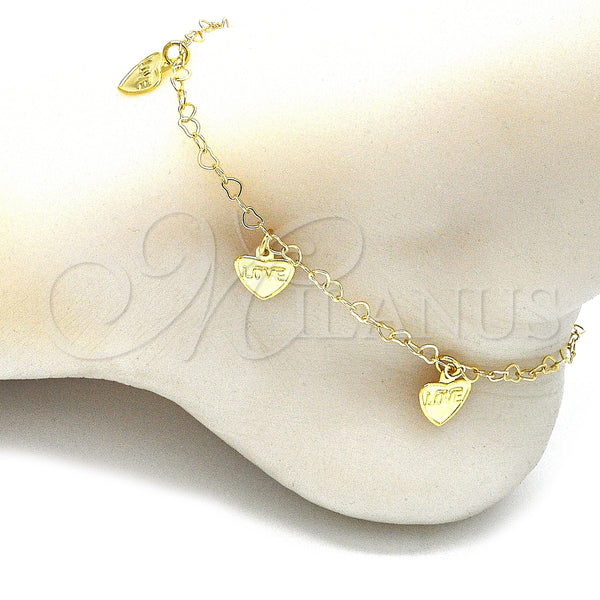Gold Filled Anklet — Charm Anklet Heart and Love Design Polished 03.63. — alternate product view — SKU 141160 | Oro Laminado tobillera — Charm Anklet corazón and Love diseño pulido 03.63. — SKU 141160