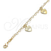Oro Laminado Charm Anklet , Gold Filled Style Heart and Love Design, Polished, Golden Finish, 03.63.2202.10 (03 MM Thickness, 10 Inches Length)