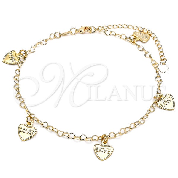 Gold Filled Anklet — Charm Anklet Heart and Love Design Polished 03.63. — main product view — SKU 141160 | Oro Laminado tobillera — Charm Anklet corazón and Love diseño pulido 03.63. — SKU 141160