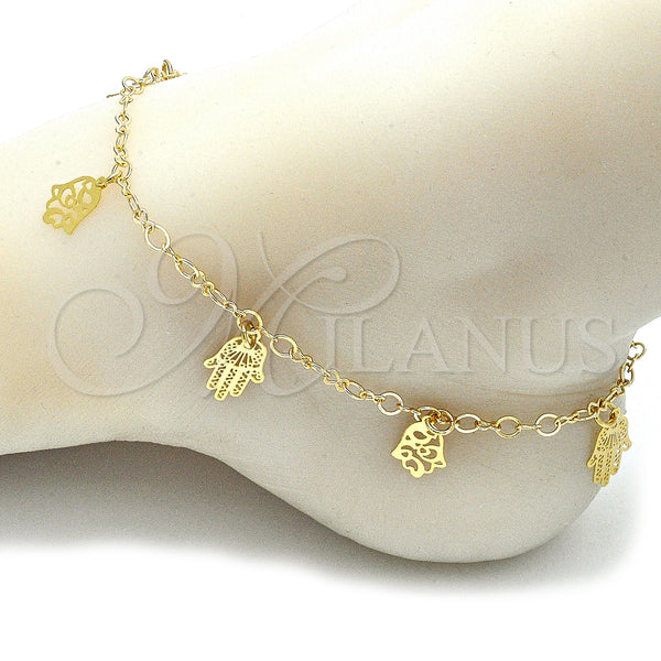 Gold Filled Anklet — Charm Anklet Hand of God and Judaica Design — alternate product view — SKU 141165 | Oro Laminado tobillera — Charm Anklet Hand of God and Judaica diseño — SKU 141165