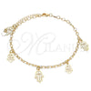 Oro Laminado Charm Anklet , Gold Filled Style Hand of God Design, Polished, Golden Finish, 03.63.2207.10 (04 MM Thickness, 10 Inches Length)