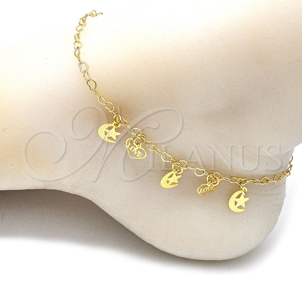 Gold Filled Anklet — Charm Anklet Star and Moon Design Polished 03.63. — alternate product view — SKU 141166 | Oro Laminado tobillera — Charm Anklet estrella and Moon diseño pulido 03.63. — SKU 141166