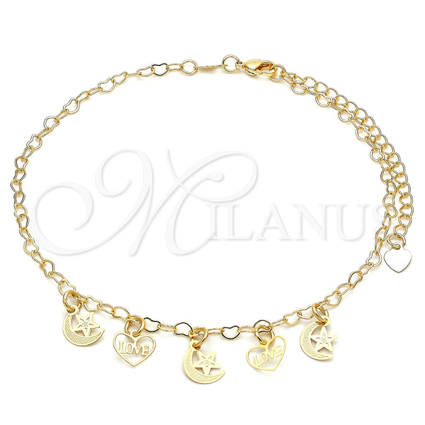 Gold Filled Anklet — Charm Anklet Star and Moon Design Polished 03.63. — main product view — SKU 141166 | Oro Laminado tobillera — Charm Anklet estrella and Moon diseño pulido 03.63. — SKU 141166