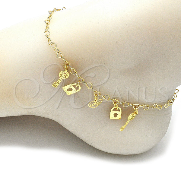 Gold Filled Anklet — Charm Anklet Heart and Love Design Polished 03.63. — alternate product view — SKU 141167 | Oro Laminado tobillera — Charm Anklet corazón and Love diseño pulido 03.63. — SKU 141167