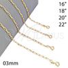 Oro Laminado Basic Necklace, Gold Filled Style Paperclip Design, Polished, Golden Finish, 04.58.0011.20 (100 Gauge, 03 MM Thickness, 20 Inches Length)