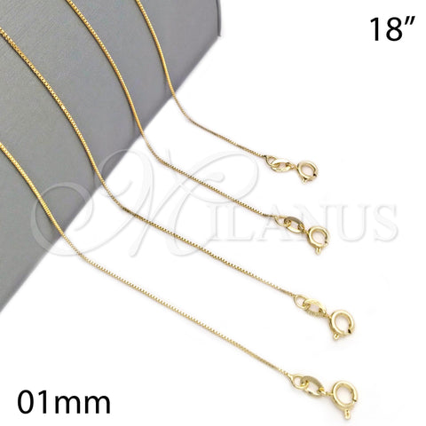 Oro Laminado Basic Necklace, Gold Filled Style Box Design, Polished, Golden Finish, 04.58.0013.18 (0.35 Gauge, 01 MM Thickness, 18 Inches Length)