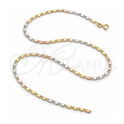 Oro Laminado Basic Necklace, Gold Filled Style Pave Mariner Design, Polished, Tricolor, 04.58.0014.22 (100 Gauge, 04 MM Thickness, 22 Inches Length)