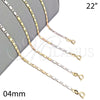 Oro Laminado Basic Necklace, Gold Filled Style Pave Mariner Design, Polished, Tricolor, 04.58.0014.22 (100 Gauge, 04 MM Thickness, 22 Inches Length)