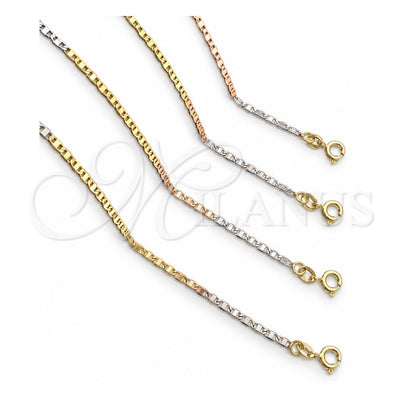 Oro Laminado Basic Necklace, Gold Filled Style Polished, Tricolor, 04.58.0015.22 (0.80 Gauge, 03 MM Thickness, 22 Inches Length)