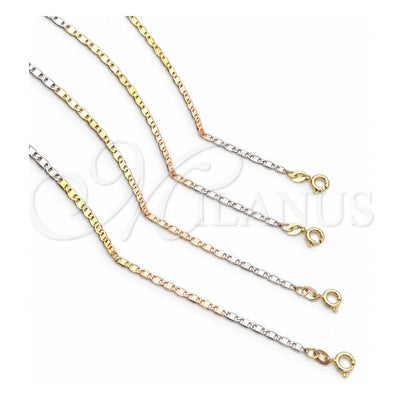 Oro Laminado Basic Necklace, Gold Filled Style Polished, Tricolor, 04.58.0016.22 (0.80 Gauge, 03 MM Thickness, 22 Inches Length)