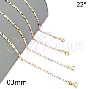 Gold Filled Necklace — Basic Necklace Polished Tricolor 04.58. 0.80 Gauge 03 — main product view — SKU 141186 | Oro Laminado collar — básico Necklace pulido Tricolor 04.58. 0.80 Gauge 03 — SKU 141186