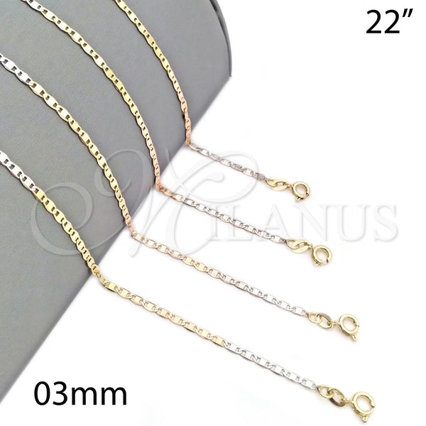 Gold Filled Necklace — Basic Necklace Polished Tricolor 04.58. 0.80 Gauge 03 — main product view — SKU 141186 | Oro Laminado collar — básico Necklace pulido Tricolor 04.58. 0.80 Gauge 03 — SKU 141186