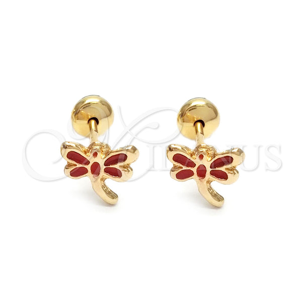 Gold Filled Ring — Stud Earring Dragon-Fly Design Red Enamel 02.58. — main product view — SKU 141206 | Oro Laminado anillo — Stud Earring Dragon-Fly diseño Red Enamel 02.58. — SKU 141206
