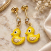 Oro Laminado Stud Earring, Gold Filled Style Bird Design, Yellow Enamel Finish, Golden Finish, 02.58.0010