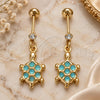 Oro Laminado Stud Earring, Gold Filled Style Turtle Design, with White Cubic Zirconia, Turquoise Enamel Finish, Golden Finish, 02.58.0011