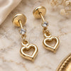 Oro Laminado Stud Earring, Gold Filled Style Heart Design, with White Cubic Zirconia, Turquoise Polished, Golden Finish, 02.58.0015
