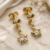 Oro Laminado Stud Earring, Gold Filled Style with White Crystal, Turquoise Polished, Golden Finish, 02.58.0016