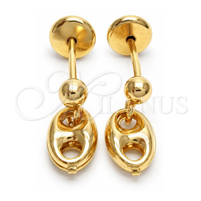 Oro Laminado Stud Earring, Gold Filled Style Puff Mariner Design, Turquoise Polished, Golden Finish, 02.58.0017