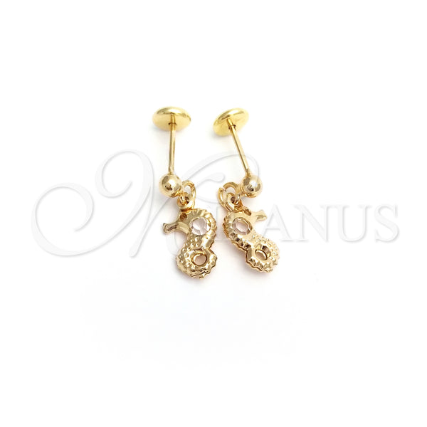 Gold Filled Ring — Stud Earring Seahorse Design with White Crystal Turquoise — main product view — SKU 141217 | Oro Laminado anillo — Stud Earring Seahorse diseño with cristal blanco Turquoise — SKU 141217