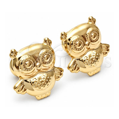 Oro Laminado Stud Earring, Gold Filled Style Owl Design, Turquoise Polished, Golden Finish, 02.58.0019