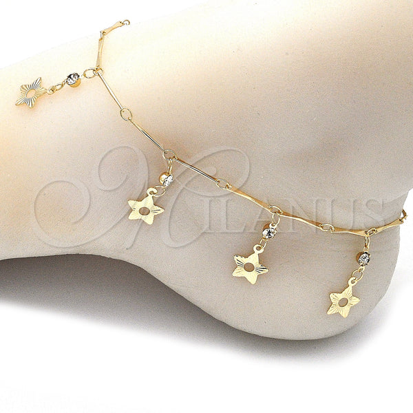 Gold Filled Anklet — Charm Anklet Star and Rattle Charm Design with — alternate product view — SKU 141219 | Oro Laminado tobillera — Charm Anklet estrella and Rattle Charm diseño with — SKU 141219