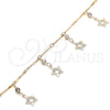 Oro Laminado Charm Anklet , Gold Filled Style Star and Rattle Charm Design, with White Crystal, Polished, Golden Finish, 03.213.0105.10 (01 MM Thickness, 10 Inches Length)