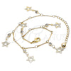 Oro Laminado Charm Anklet , Gold Filled Style Star and Rattle Charm Design, with White Crystal, Polished, Golden Finish, 03.213.0105.10 (01 MM Thickness, 10 Inches Length)