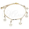 Oro Laminado Charm Anklet , Gold Filled Style Star and Rattle Charm Design, with White Crystal, Polished, Golden Finish, 03.213.0105.10 (01 MM Thickness, 10 Inches Length)