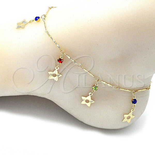Gold Filled Anklet — Charm Anklet Star and Rattle Charm Design with — alternate product view — SKU 141220 | Oro Laminado tobillera — Charm Anklet estrella and Rattle Charm diseño with — SKU 141220