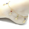 Oro Laminado Charm Anklet , Gold Filled Style Star and Rattle Charm Design, with Multicolor Crystal, Polished, Golden Finish, 03.213.0105.1.10 (01 MM Thickness, 10 Inches Length)