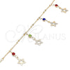 Oro Laminado Charm Anklet , Gold Filled Style Star and Rattle Charm Design, with Multicolor Crystal, Polished, Golden Finish, 03.213.0105.1.10 (01 MM Thickness, 10 Inches Length)