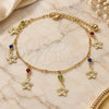 Oro Laminado Charm Anklet , Gold Filled Style Star and Rattle Charm Design, with Multicolor Crystal, Polished, Golden Finish, 03.213.0105.1.10 (01 MM Thickness, 10 Inches Length)