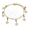 Oro Laminado Charm Anklet , Gold Filled Style Star and Rattle Charm Design, with Multicolor Crystal, Polished, Golden Finish, 03.213.0105.1.10 (01 MM Thickness, 10 Inches Length)