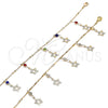 Oro Laminado Charm Anklet , Gold Filled Style Star and Rattle Charm Design, with Multicolor Crystal, Polished, Golden Finish, 03.213.0105.1.10 (01 MM Thickness, 10 Inches Length)