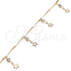 Oro Laminado Charm Anklet , Gold Filled Style Star and Rattle Charm Design, with White Crystal, Polished, Golden Finish, 03.213.0106.10 (01 MM Thickness, 10 Inches Length)