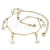 Oro Laminado Charm Anklet , Gold Filled Style Star and Rattle Charm Design, with White Crystal, Polished, Golden Finish, 03.213.0106.10 (01 MM Thickness, 10 Inches Length)